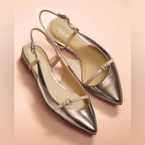 NEW Coach Wooster Mirror Metallic Slingback Flats